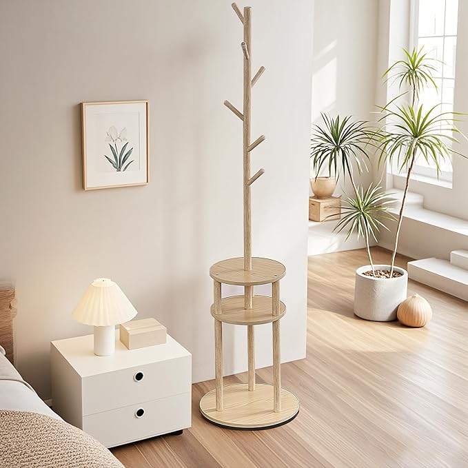 VECELO Coat Rack Freestanding, Entryway Hanger Stand, Umbrella Holder