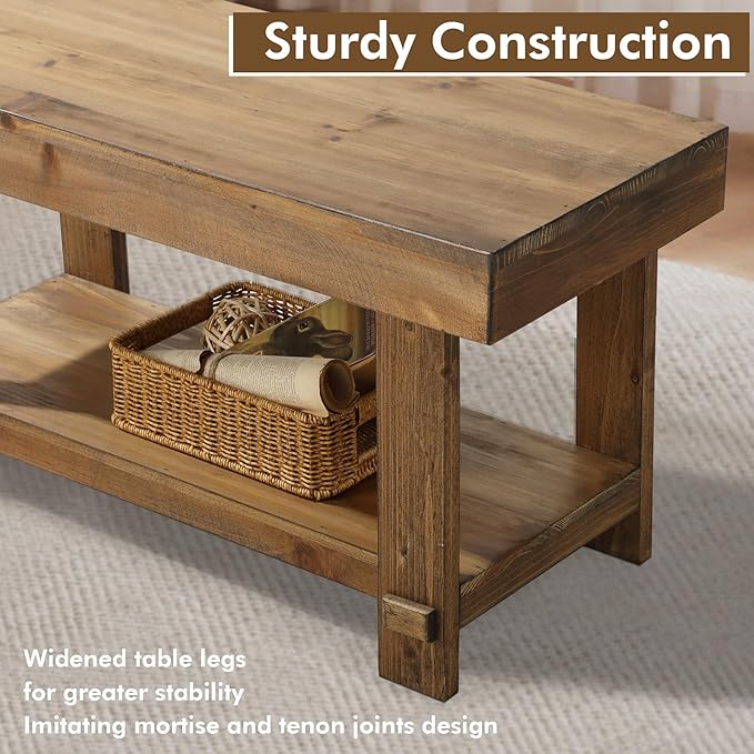 Solid Wood Entryway Bench - 31.5" Farmhouse Small Storage Benches, Narrow Bench Seat for Indoor, Entryway, Dining Room, Living Room and Hallway, Rustic Natural