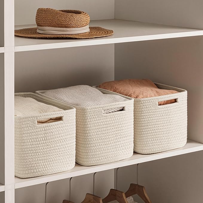 UBBCARE 2 Pack Storage Baskets for Shelves, Baskets for Organizing, Cube Shelf Storage Bin with Handles, Woven Storage Basket, 13"L x 9"W x 7.5"H, Beige