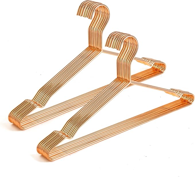 17 Inch Heavy Duty Slim Metal Clothes Hanger for Shirts, Blouses, Coats, Suits, Wedding Dresses - Space Saving, Rose Gold, 20 Pack