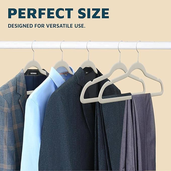 Lifemaster Velvet Non-Slip Hangers-100 Pieces Non-Slip Coat Hanger Set with 360° Swivel Hook,Space-Saving,Sleek Design,Keep Closet Organized,Smooth Velvet Finish,Lightweight Construction-Ivory