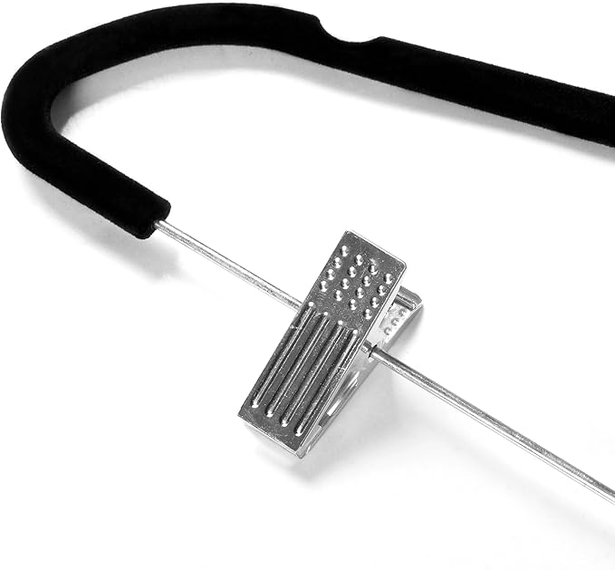 ZOYER Black Velvet Hangers 20 Pack - Heavy Duty Metal Felt with Clips, Space-Saving Flocked Hanger for Clothes, Skirts, Coats with 360° Swivel Hook