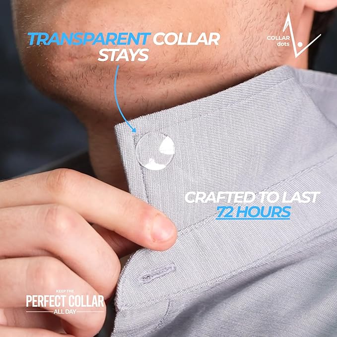 Collar Dots – Adhesive Collar Stays for Dress Shirts & Polos | Stop Floppy & Curling Collars | Easy Stick-On Stiffeners