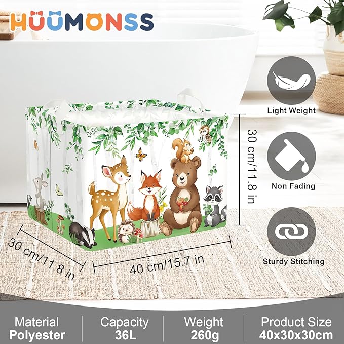 Jungle Animals Laundry Hamper Large Storage Basket Cartoon Wild Zoo Collapsible Parents Organizer Kids Toy Clothes Bins for Bedroom, Bathroom, Bear, 36L