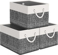 Storage Bin,Collapsible Storage Basket For Organizing,Large Storage Boxes With Rope Handles,Storage Containers,White & Black,3 Pack