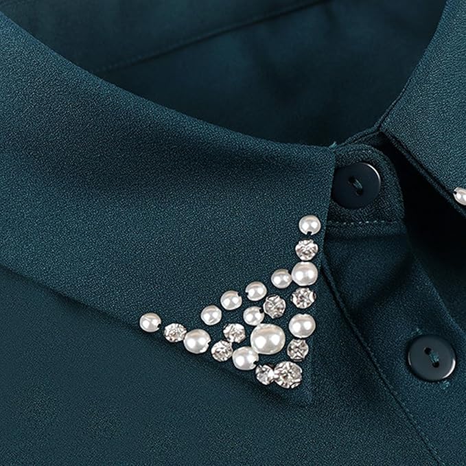 Chiffon Beading Half-Shirt Blouse Detachable Lace Fake Collars Dicky Collar Faux Collar for Women Girls