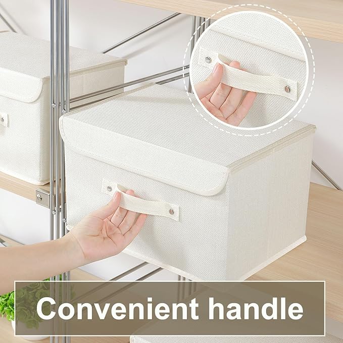 Fabric Storage Bins Cube Organizers with Flip-Top Lid and Handles,Storage Boxes for Organizing Home,Office,and Closet,Beige,3 Pack 13X9.1X7.9 in