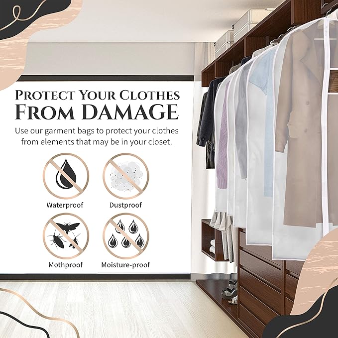 Clear Garment Bags for Hanging Clothes, Dress Bags Suit Bags for Closet Storage, Zippered Clothes Cover, Hanging Garment Bags Dance Costumes Clothing Protector - 43"(4 pc) 55"(2 pc) 6 pack