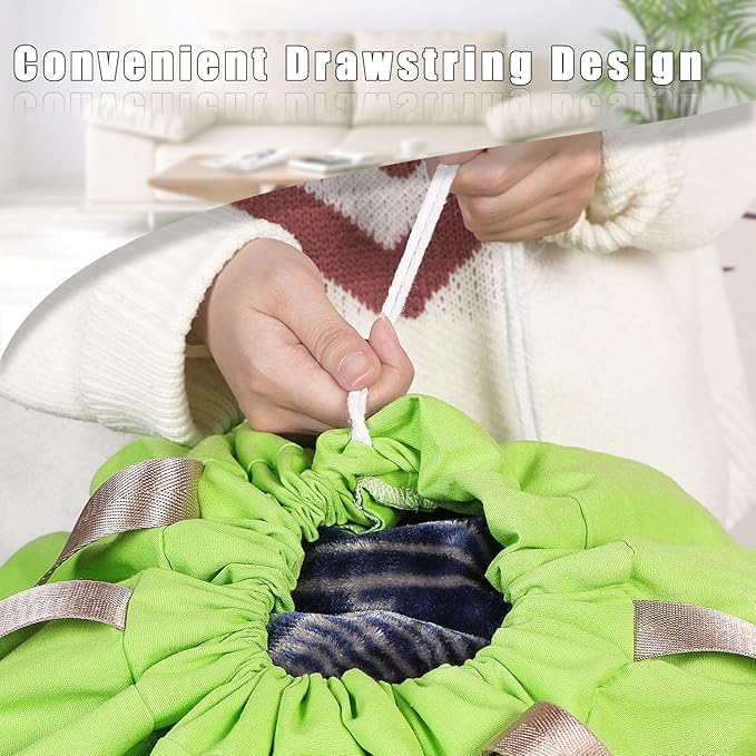 Sanlykate Large Canvas Cotton Laundry Bag with Drawstring & Handles, Heavy Duty Durable Dirty Clothes Organizer, Tear Resistant Hamper Liner Storage Bag, Travel Sack, 25.5 x 34inch - Green