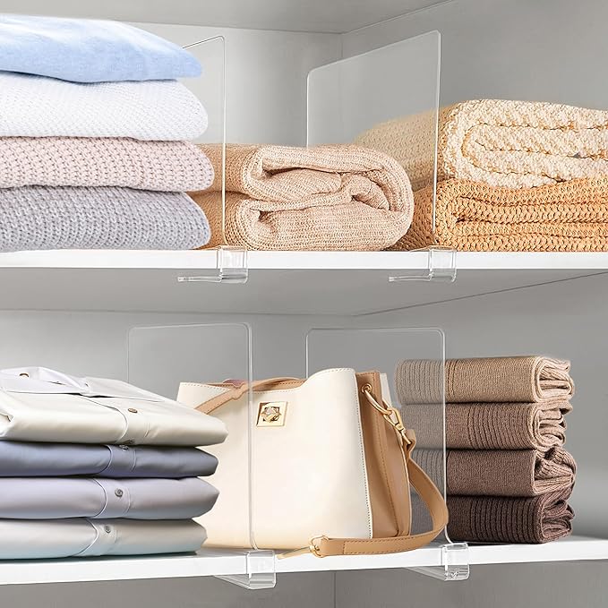 Acrylic Shelf Dividers for Closet Organization 18PCS Closet Shelf Divider Closet Dividers for Shelves Shelf Organizer for Closet Shelf Organizer for Wood Closet Separator Clear
