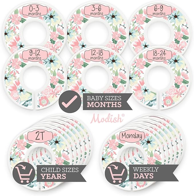 Nursery Organization Closet, Baby Clothes Hanging Size Dividers: Months & Years Sets, Girl Boho Vintage Pink Floral Décor, Useful Nursery Organizer and Storage Baby Shower Registry Necessities