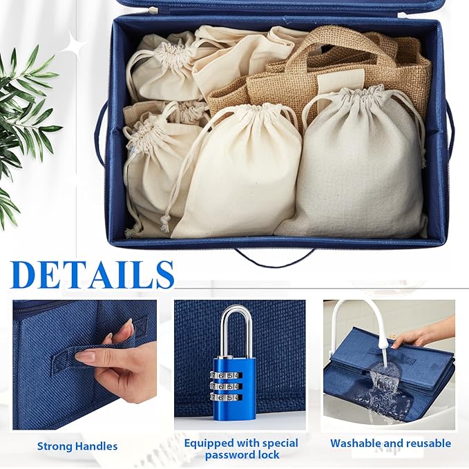 Discreet Lockable Toy Bag Storage Organizer Toy Bag Storage Bins Case with Zipper Lid for Women and Men Clothes Container(Dark Blue,15 x 10 x 6.3 Inch)