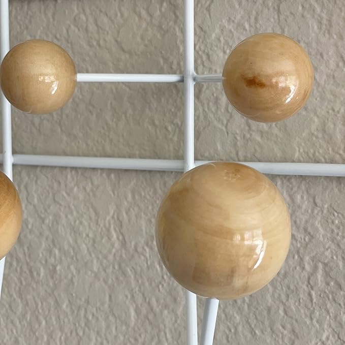 Mid-Century Pop Wood Ball Metal Coat Rack, Natural
