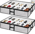 Under Bed Shoe Storage Organizer for Closet 2 Pack- Fits 24 Pairs Underbed Shoes Container Boxes, Light Grey