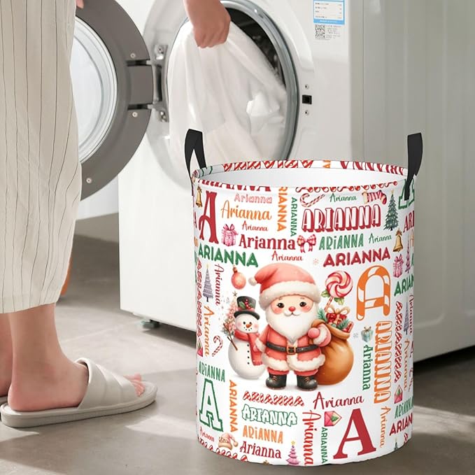 Personalized Santa Laundry Basket For Baby Kids Boys Girls Adult Custom Hamper Basket With Name For Bathroom Bedrooms Collapsible Baby Laundry Basket, Dirty Clothes Hamper With Handles