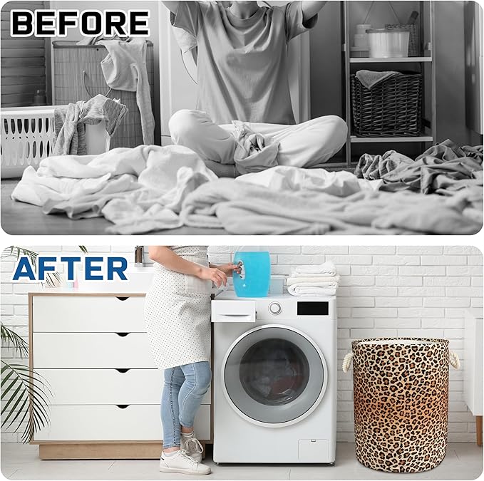 Leopard Print Laundry Basket with Handles Collapsible Laundry Hamper Waterproof Toy Organizer Funny Dirty Clothes Hamper for College Dorm Bathroom Bedroom