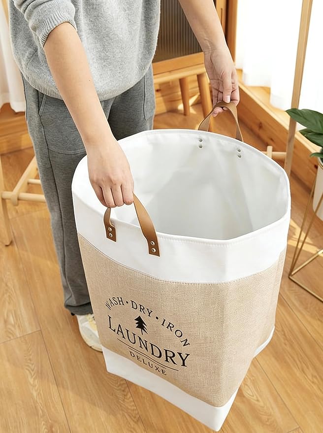 Foldable Storage Bags - Heavy-Duty Fabric Dirty Clothes Organizer, Large Capacity Space-Saving Storage for Clothes, Toys, Blankets, Sports Equipment, Living Room, Bedroom, etc. (Khaki, 65L)