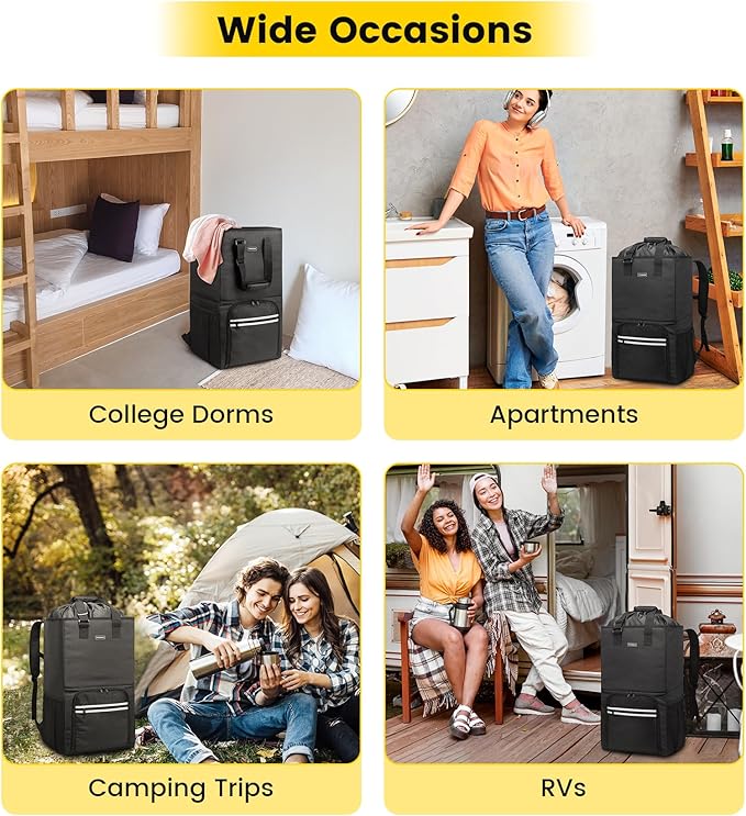 Vorspack Laundry Bag Backpack - Extra Large Laundry Bags with Shoulder Straps Heavy-duty 2 in 1 Laundry Hamper Basket for College Dorm Camp Laundromat Room Essentials - Black