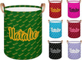 Personalized Laundry Basket, Custom Gift Laundry Hamper, Collapsible Nursery Waterproof Laundry Baskets, Dirty Clothes Toy Hamper with Handles Name Gold Green