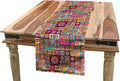 Lunarable Geometric Table Runner, Checkered Squares with Boho Inspirations Orient Abstract Flower Design Print, Dining Room Kitchen Rectangular Runner, 16" X 72", Turquoise Pink