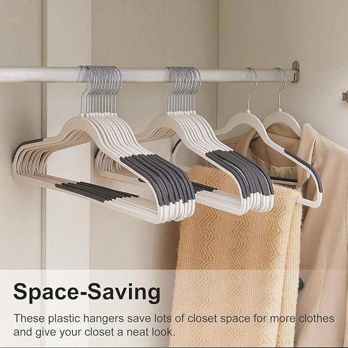 VECELO 50 Pack Clothes Hangers, Non-Slip Plastic Coat Hanger, 360°Swivel Hook & Space Saving for Bedroom Closet, Great for Shirts, Pants, Excellent Heavy Duty