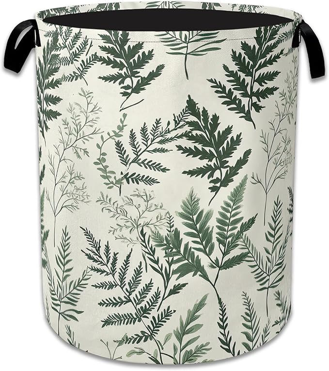 Green Leaves Laundry Basket Collapsible Oxford Organizer Basket for Storage Bin Toy Bins Gift Baskets Bedroom Clothes Children Nursery Hamper 16" X 20.8"