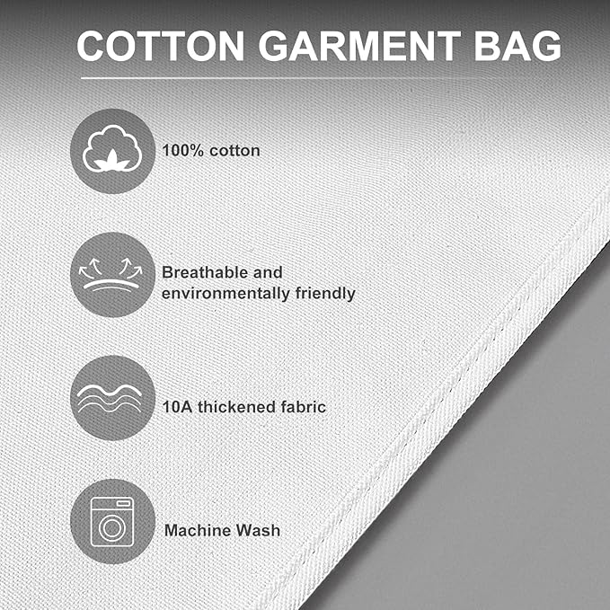 2 Pcs 100% Organic Cotton Garment Clothes Bag Short 40 Inch Breathable Proof Hanging Clothes Bag Covers with Viewing Window Card Pocket for Short Dresses Jackets Suits Organization