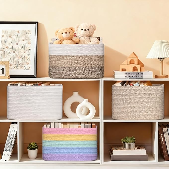 Baskets for Organizing,Storage Baskets,3 Pack Baskets for Shelfves,15"×10"×9" Woven Rainbow Basket,toy storage bins,bins for organization