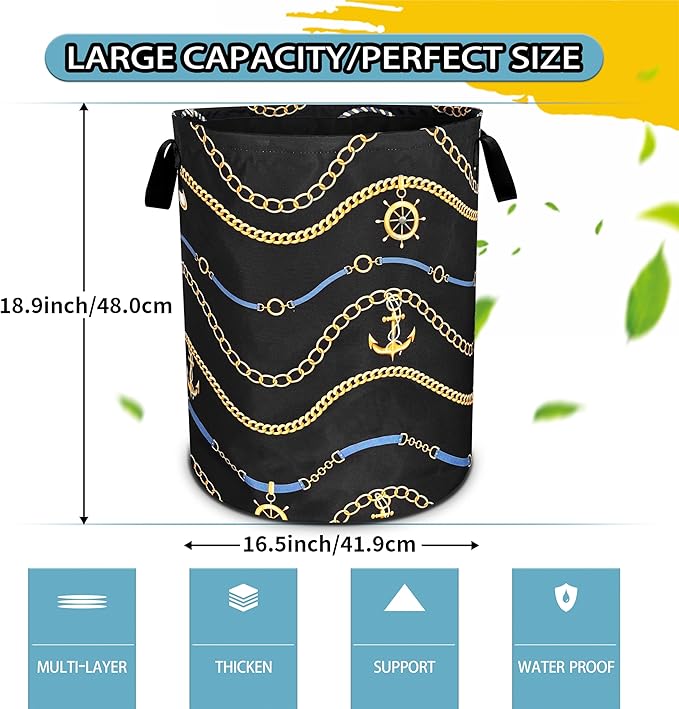 Anchor Rudder Laundry Basket Nautical Foldable Oxford Cloth Funny Tote Bag Laundry Hamper Clothes Storage Bucket Toy Organizer For Bathroom/Laundry Storage/Bedroom 18.9x16.5 Inch