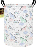 HUNRUNG Laundry Hamper,Large Canvas Fabric Lightweight Storage Basket Toy Organizer Dirty Clothes Collapsible Waterproof for College Dorms（Round-Star Unicorn）