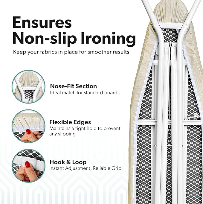 Home Intuition Extra Thick Ironing Board Cover and Pad Iron Scorch Resistant with Hook and Loop Secure Fastener and Elastic Edge,15x54, Standard Size Coated Thick Padding, Biege