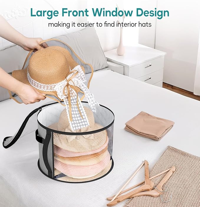AOODA Oversized Clear Hat Storage Bag, Holds up to 7 Caps Cowboy Hat Organizer for Closet, Wide Brims Hat Case with Carrying Handles (Grey)