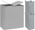 STORAGE MANIAC Double Laundry Hamper, 136L Laundry Sorter with Lid and Removable Bags, Clothes Hamper, Large 2 Section Clothes Basket with Handles for Small Space, Dorm, Closet, Bathroom, Gray