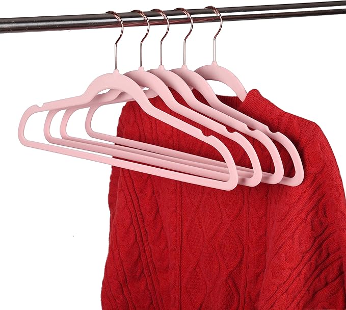 Premium Blush Pink Velvet Hangers (Pack of 50) Heavyduty - Non Slip - Copper/Rose Gold Hooks,Space Saving Clothes Hangers
