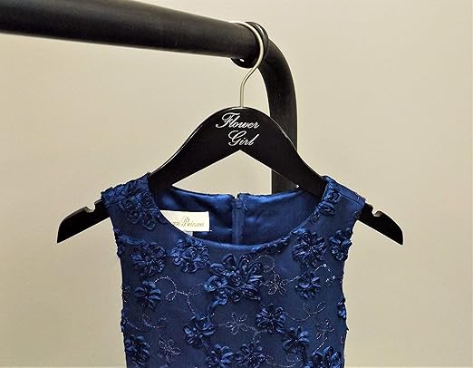 NAHANCO FG20214 Bridal Hanger, Black Wood Hanger with Silver Imprint (Flower Girl), 14” (1 Piece), Black w/Silver Imprint