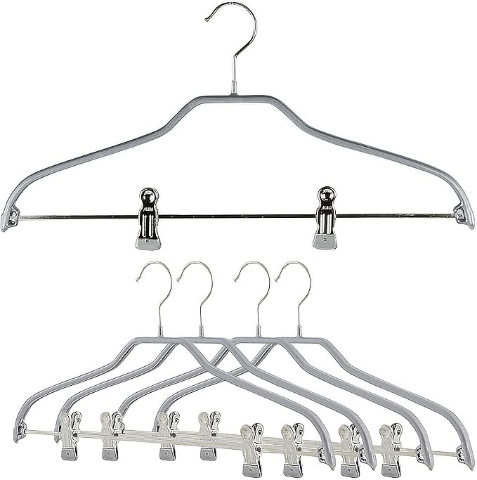 Mawa by Reston Lloyd Silhouette Series Non Slip Space Saving Hanger with Pant Clips, Style 40/FK,Set of 5, Silver