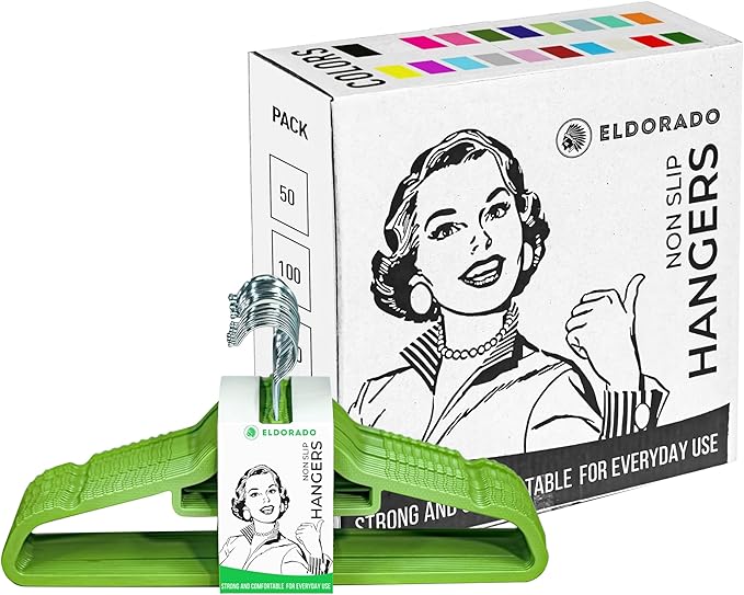 Eldorado Non-Slip Adult Hangers, Multicolor, for Everyday Use Value Packs (Lime Green, 400)