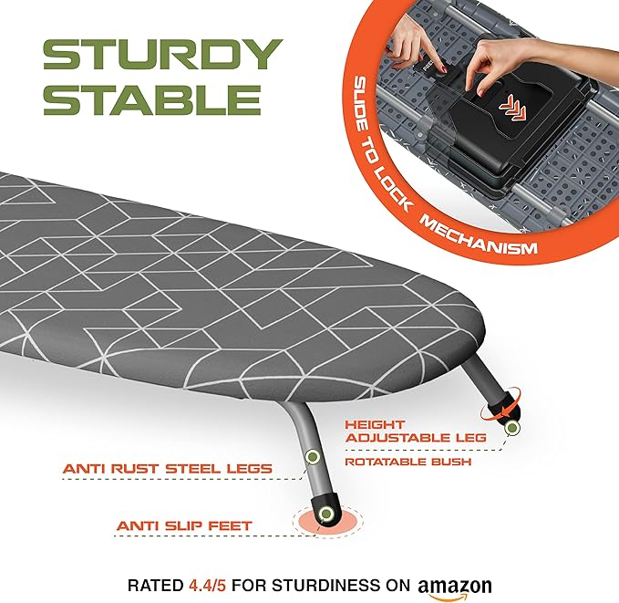 XABITAT Table Top Ironing Board with Wall Mount, D-Crease, Portable Space Saving Mini Laundry Room Iron Board, Foldable Small Ironing Board with Iron Holder, Green