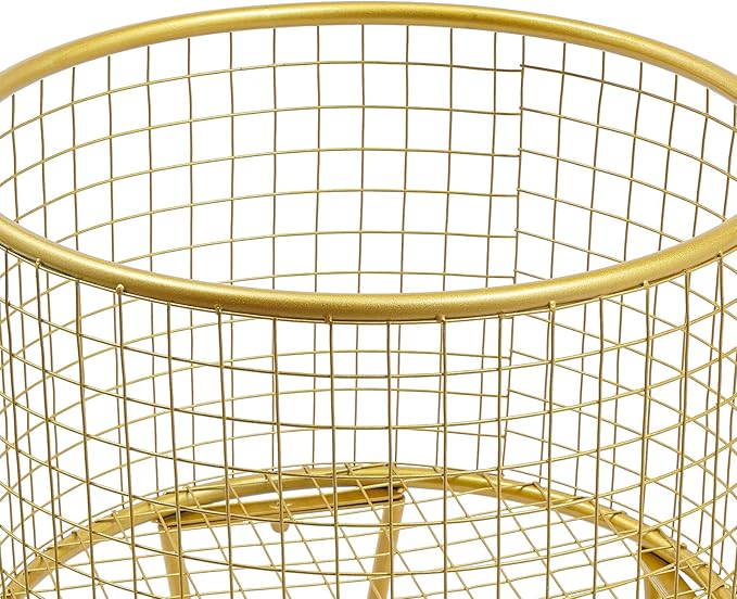 Rolling Laundry Basket Cart, Metal Laundry Hamper with Wheels, Laundry Organizer Basket Cart, Clothes Storage Organizer Hamper for Living Room,Bathroom,Closet (Gold, Round)