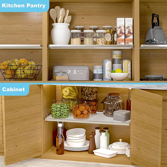Rod Closet Shelves,Expandable-Large Metal Storage Racks,3 Packs DIY Dividers Separators for Cabinet Wardrobe Cupboard Pantry Kitchen Bathroom (Silver,7.9" D x 17"-31" W,3PCS)