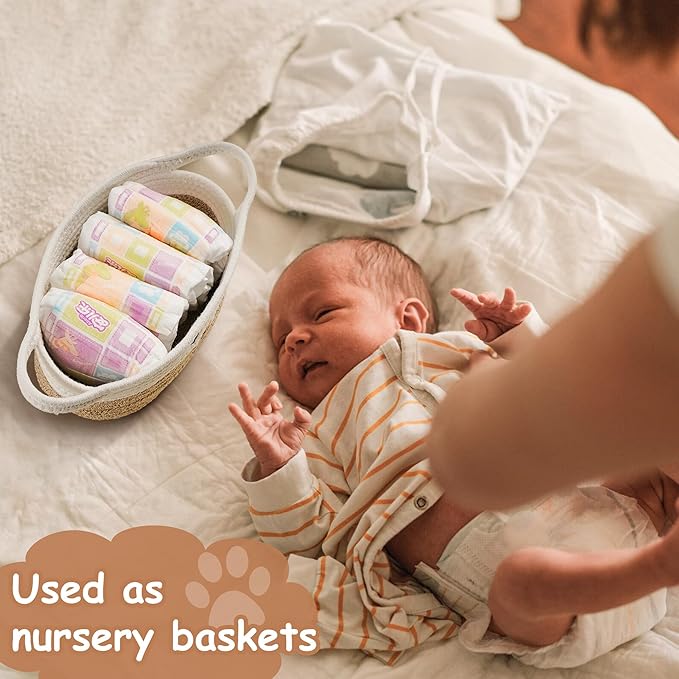 Small Woven Baskets for Organizing with Handle Cute Cotton Basket for Nursery Gift Dog Cat Toy Storage Basket for Toy Organizer-Brown