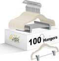 100 Quality Kids Plastic Non Velvet Non-Flocked Thin Compact Skirt Pant Coat Hangers with Metal Clips for Skirts Pants Blouses 360° Swivel Hook, Jacket, Shirt, Pants, Suit Hangers (Ivory, 100)