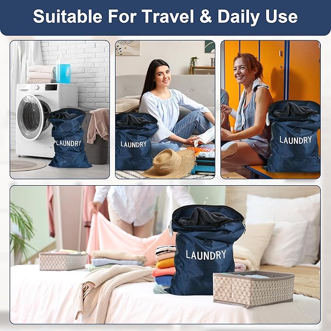 4Pcs Travel Laundry Bags, Dirty Clothes Travel Bag, Waterproof Wet Bags with Zips, Reusable Wet Dry Bag for Swimming Yoga Dance Clothes (Blue)