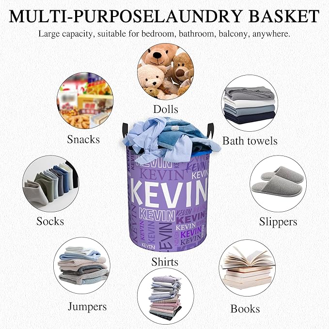 Custom Name Laundry Hamper, Personalized Dirty Clothes Hamper with Name for Bathroom Bedrooms Clothes Storage Organizer, Personalized Gifts for Boys Girls Men Women