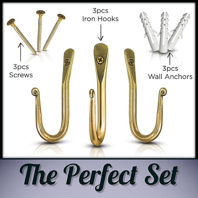 Wall Mounted Hook - Wrought Iron Decorative Blacksmith Handmade Simple Iron Hook for Bathroom and Kitchen, Hooks for Hanging Robes, Towels, Coats, Cloths, Bags, Keys and Jewelries