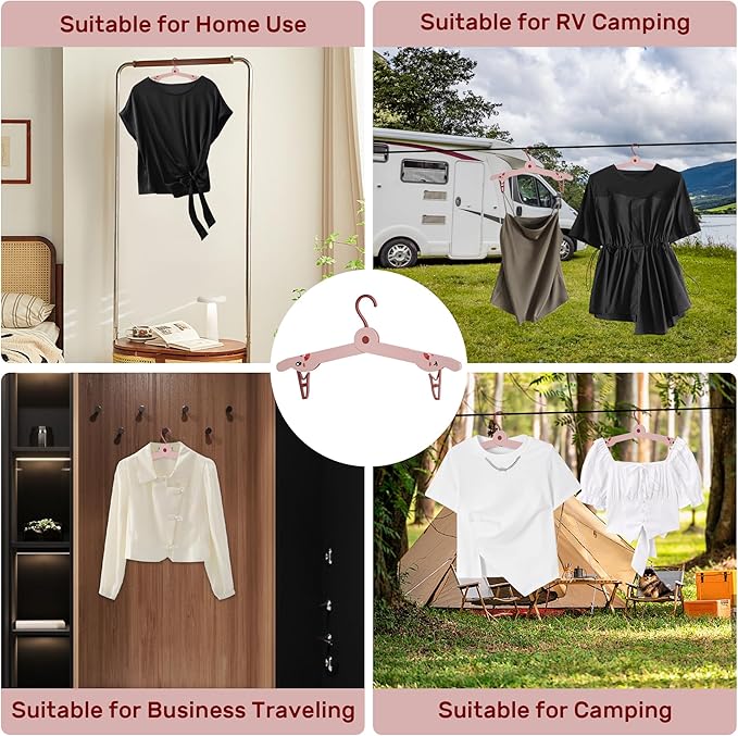 6 Pcs Travel Hangers Portable Folding Clothes Hangers Travel Accessories Foldable Clothes Drying Rack for Camping (Pink)