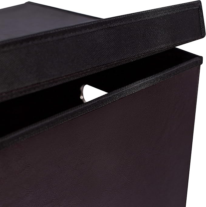 Internet's Best Double Faux Leather Laundry Hamper with Lid - Double Load - Foldable Hamper Basket - Removable Lid - Brown