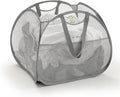 TECHMILLY Collapsible Mesh Pop Up Laundry Hamper with Strong Handles, Large Opening Clothes Hamper with Side Pockets, Storage Baskets for Dorm, Laundry Room, Bathroom or Travel (Grey, 90L)