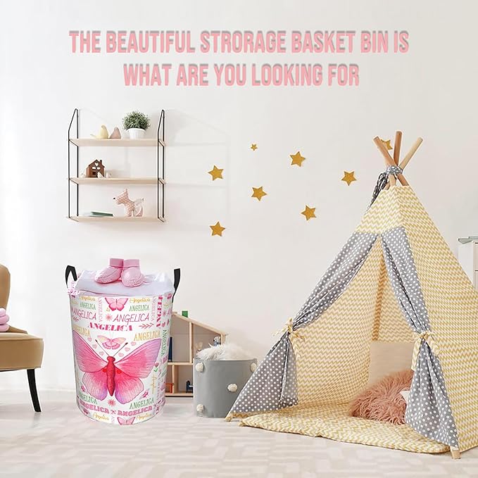 Butterfly Laundry Basket,Personalized Laundry Hamper for Boys Girls,Custom Laundry Basket With Name, Customized Dirty Clothes Hamper for Bathroom Bedrooms,S-16.5"X 13.8"