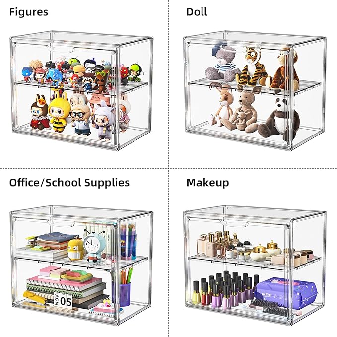 Large Acrylic Display Case for Collectibles, Stackable Hobby Blind Box Figurine Display Case with Compartment Divider for Figures, Cosmetic, Purse, Handbag, Medicine, 1 Pack